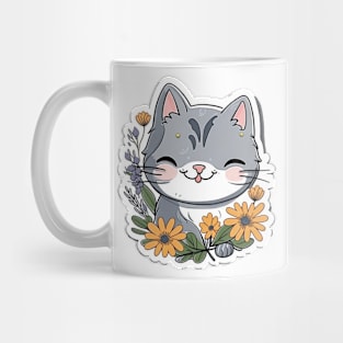 Floral Cat Botanical Plant Flower Cat Lover Mug